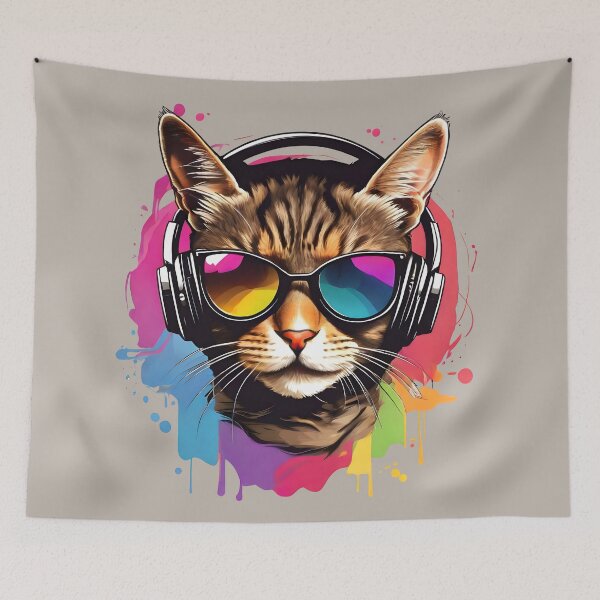 Item preview, Groovy Whiskers: Funky DJ Music Cat designed and sold by WAUZ.
