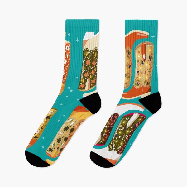 Item preview, Collection of hand drawn cowboy boots decorated with flowers on mint background. Vibrant and colorful vector illustration. designed and sold by BlueLela.