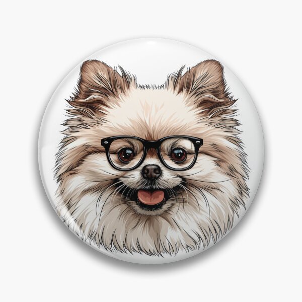Item preview, Cartoon Pomeranian Dog Fluffy Light Brown White Fur Black-Framed Glasses Cute Intelligent Inquisitive Expression Illustration designed and sold by PrintsByVickson.