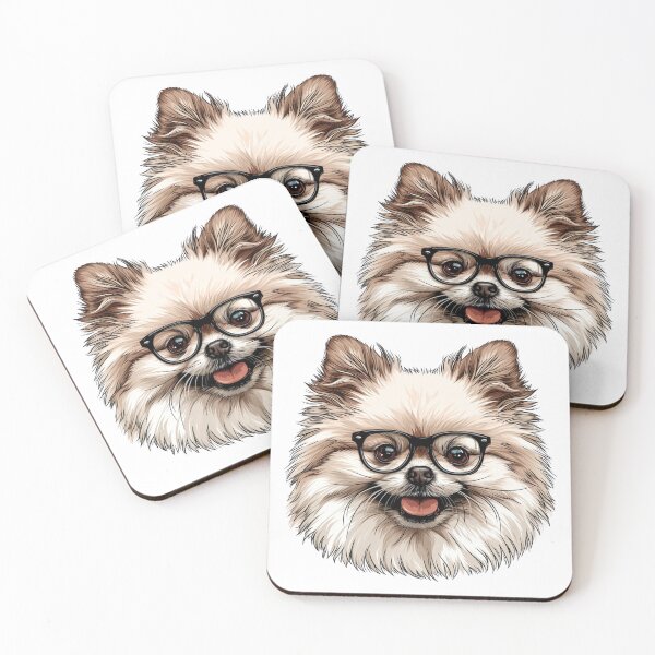 Item preview, Cartoon Pomeranian Dog Fluffy Light Brown White Fur Black-Framed Glasses Cute Intelligent Inquisitive Expression Illustration designed and sold by PrintsByVickson.