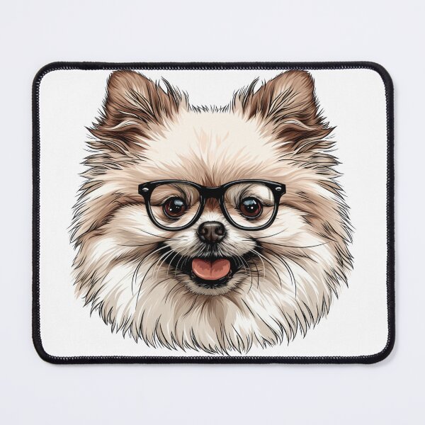 Item preview, Cartoon Pomeranian Dog Fluffy Light Brown White Fur Black-Framed Glasses Cute Intelligent Inquisitive Expression Illustration designed and sold by PrintsByVickson.