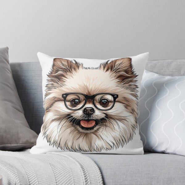 Item preview, Cartoon Pomeranian Dog Fluffy Light Brown White Fur Black-Framed Glasses Cute Intelligent Inquisitive Expression Illustration designed and sold by PrintsByVickson.