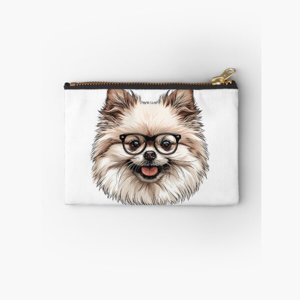 Item preview, Cartoon Pomeranian Dog Fluffy Light Brown White Fur Black-Framed Glasses Cute Intelligent Inquisitive Expression Illustration designed and sold by PrintsByVickson.