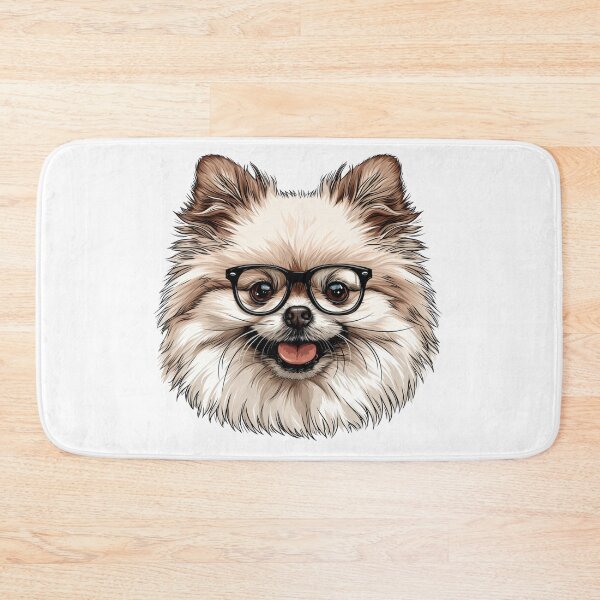 Item preview, Cartoon Pomeranian Dog Fluffy Light Brown White Fur Black-Framed Glasses Cute Intelligent Inquisitive Expression Illustration designed and sold by PrintsByVickson.