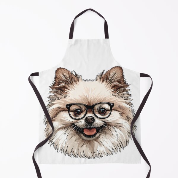 Item preview, Cartoon Pomeranian Dog Fluffy Light Brown White Fur Black-Framed Glasses Cute Intelligent Inquisitive Expression Illustration designed and sold by PrintsByVickson.