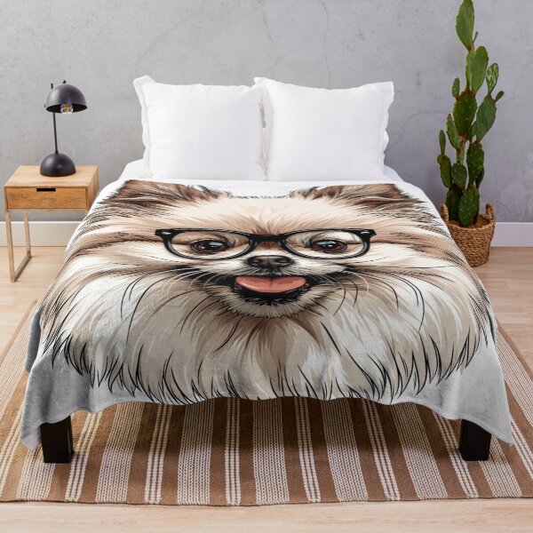 Item preview, Cartoon Pomeranian Dog Fluffy Light Brown White Fur Black-Framed Glasses Cute Intelligent Inquisitive Expression Illustration designed and sold by PrintsByVickson.
