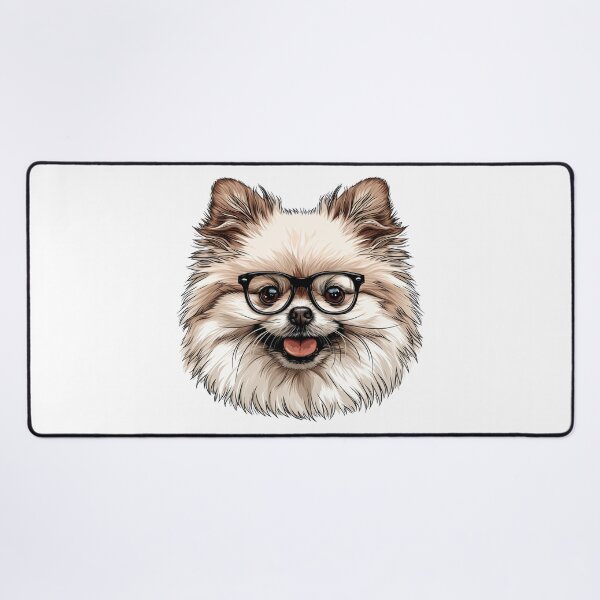 Item preview, Cartoon Pomeranian Dog Fluffy Light Brown White Fur Black-Framed Glasses Cute Intelligent Inquisitive Expression Illustration designed and sold by PrintsByVickson.