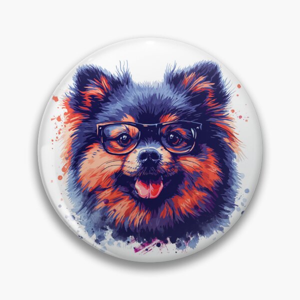Item preview, Cartoon Pomeranian Dog Fluffy Light Brown White Fur Black Framed Glasses Cute Intelligent Inquisitive Expression Illustration designed and sold by PrintsByVickson.