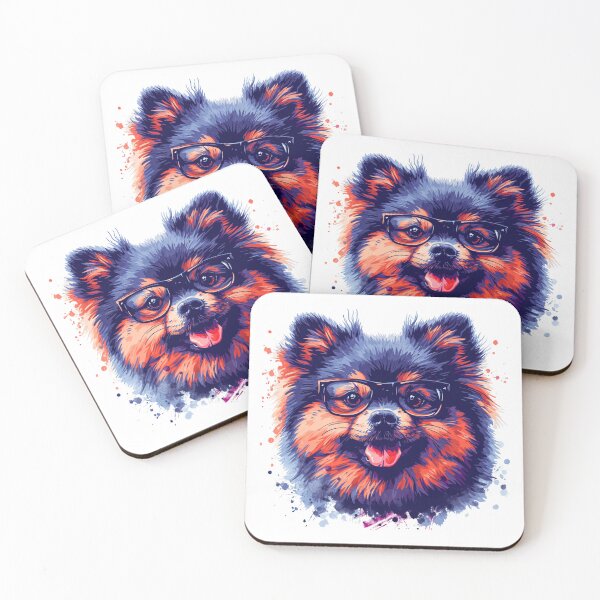 Item preview, Cartoon Pomeranian Dog Fluffy Light Brown White Fur Black Framed Glasses Cute Intelligent Inquisitive Expression Illustration designed and sold by PrintsByVickson.