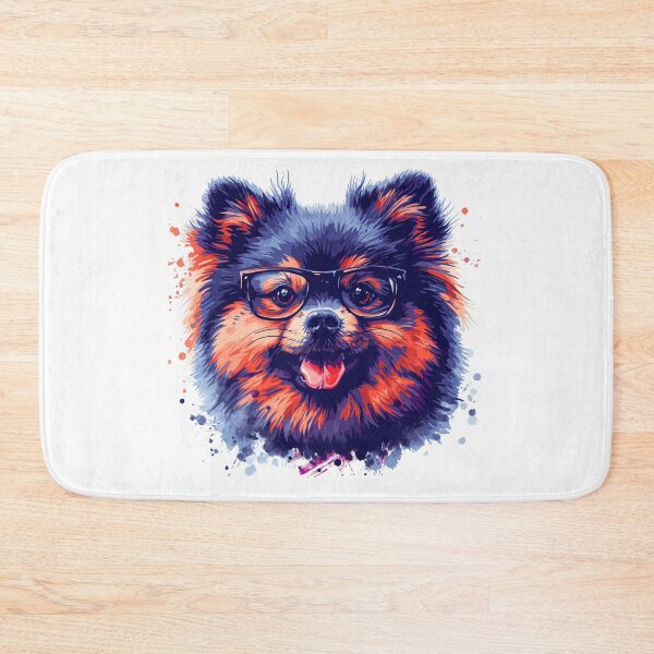 Item preview, Cartoon Pomeranian Dog Fluffy Light Brown White Fur Black Framed Glasses Cute Intelligent Inquisitive Expression Illustration designed and sold by PrintsByVickson.