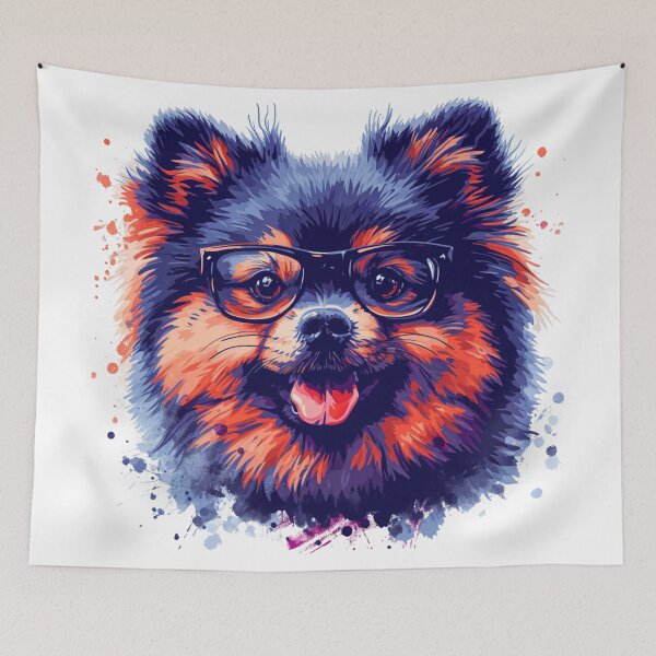 Item preview, Cartoon Pomeranian Dog Fluffy Light Brown White Fur Black Framed Glasses Cute Intelligent Inquisitive Expression Illustration designed and sold by PrintsByVickson.