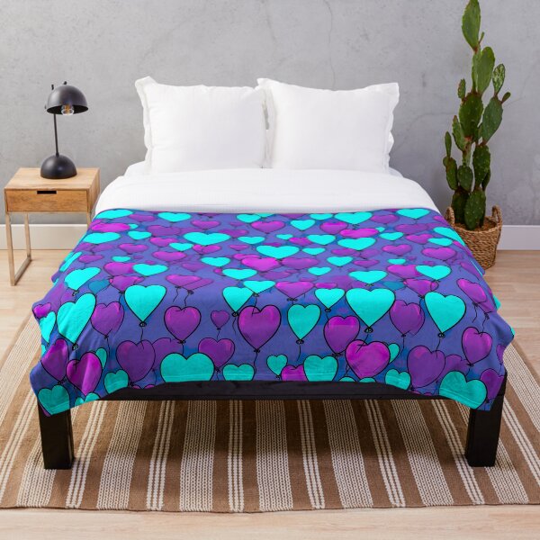 Aperçu de l'œuvre Saint Valentin coeur ballons violets et turquoise motifs coeur doux créée et vendue par LorrieBee.