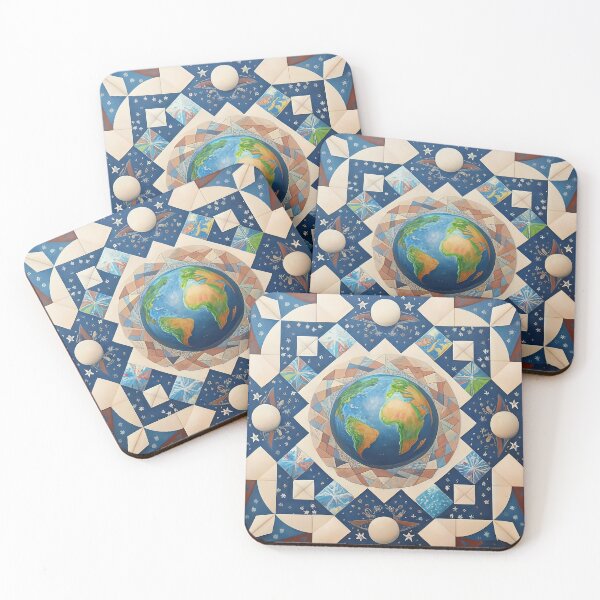 Item preview, Blue Earth Featured in Quilt-Like Pattern of Celestial Bodies designed and sold by Loving Nature Gifts.