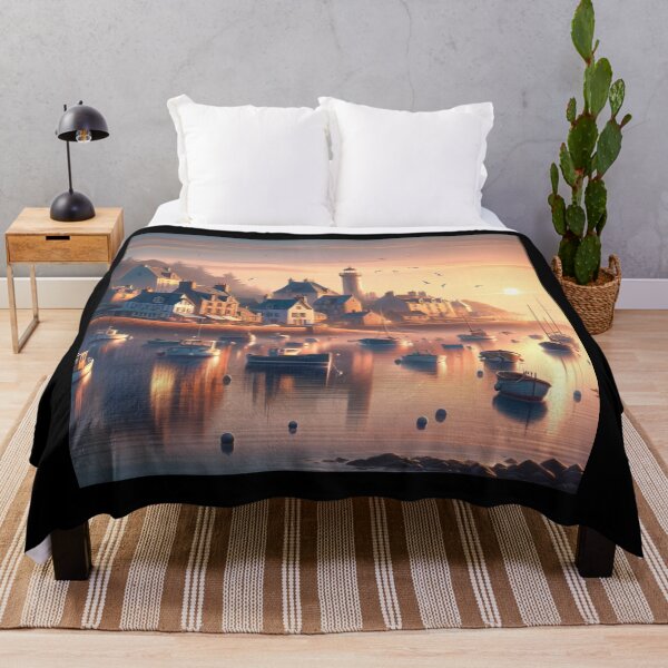 Item preview, Tranquil Seaside Village Dawn Art designed and sold by BestArtByArvind.