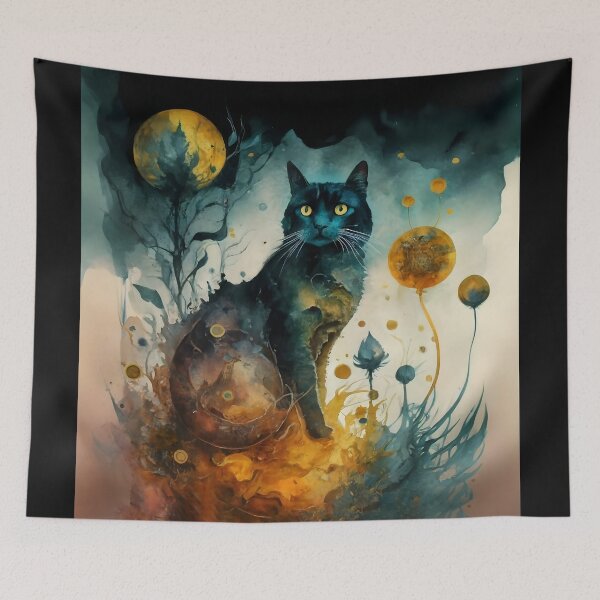 Item preview, Celestial Cats: Minimalist Alcohol Ink Illustration designed and sold by MarinaFila.