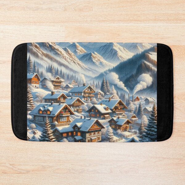 Item preview, Picturesque Mountain Village Winter Art designed and sold by BestArtByArvind.