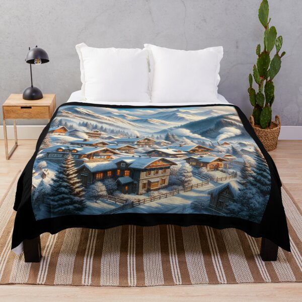 Item preview, Picturesque Mountain Village Winter Art designed and sold by BestArtByArvind.