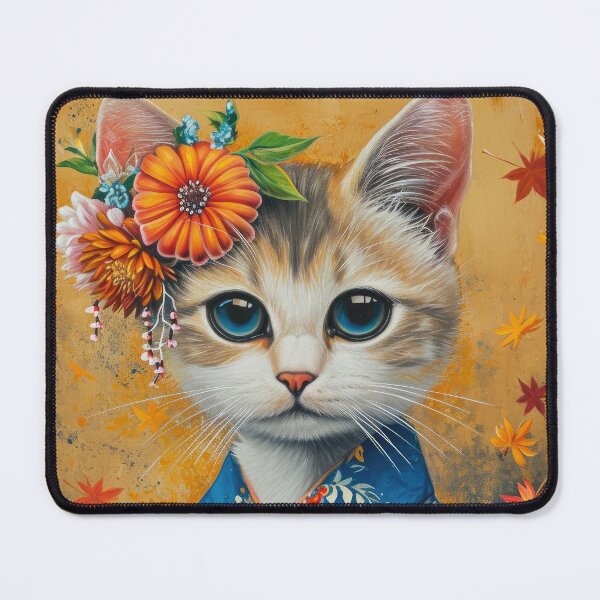 Item preview, cute Maiko cat in kimono, Japanese kawaii art illustration designed and sold by WallyPink.