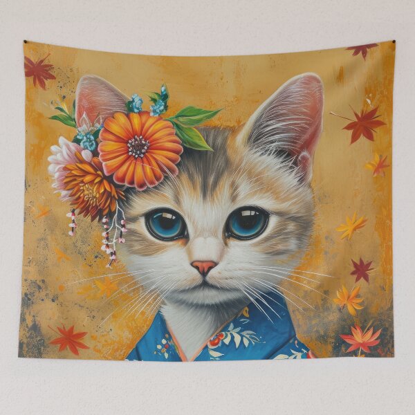 Item preview, cute Maiko cat in kimono, Japanese kawaii art illustration designed and sold by WallyPink.