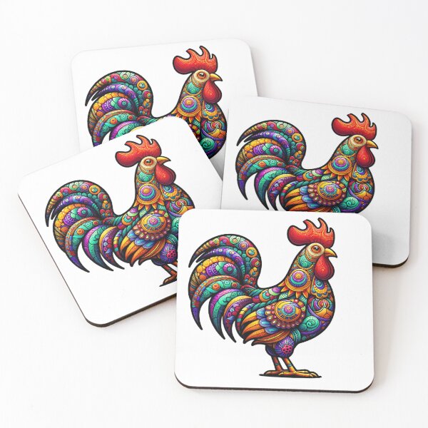 Item preview, Rooster Alebrije style vividly colored Cute Rooster with intricate patterns designed and sold by TheScruffyGoose.