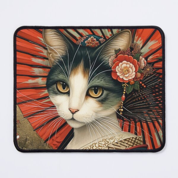 Item preview, cute Maiko cat in kimono, Japanese kawaii art illustration designed and sold by WallyPink.