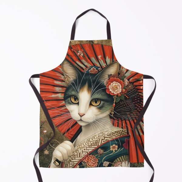 Item preview, cute Maiko cat in kimono, Japanese kawaii art illustration designed and sold by WallyPink.