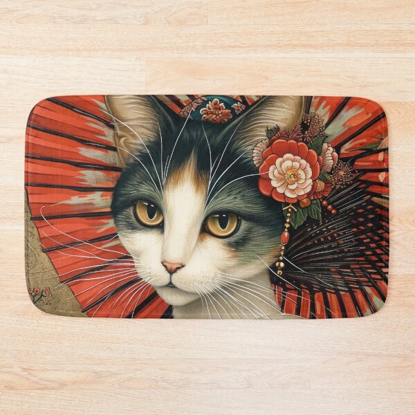 Item preview, cute Maiko cat in kimono, Japanese kawaii art illustration designed and sold by WallyPink.