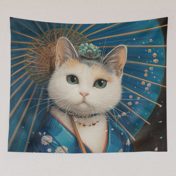 Item preview, cute Maiko cat in kimono, Japanese kawaii art illustration designed and sold by WallyPink.