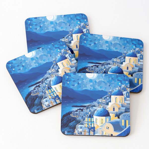Item preview, Blue Santorini Greece Night City Illustration Art designed and sold by LVTFCOarts.