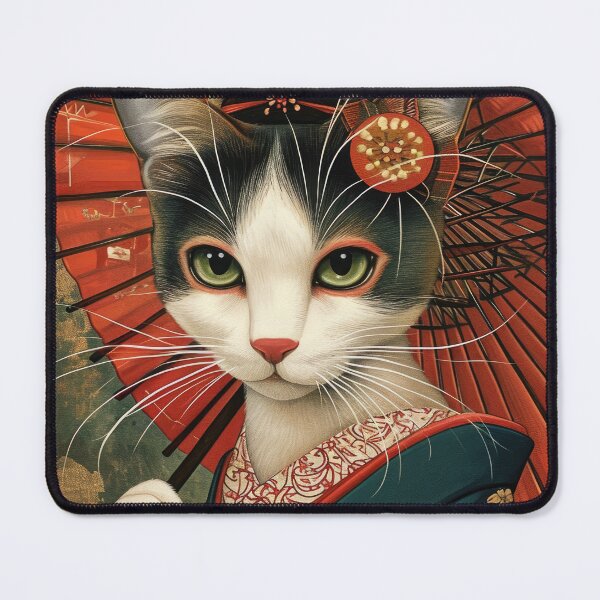 Item preview, cute Maiko cat in kimono, Japanese kawaii art illustration designed and sold by WallyPink.