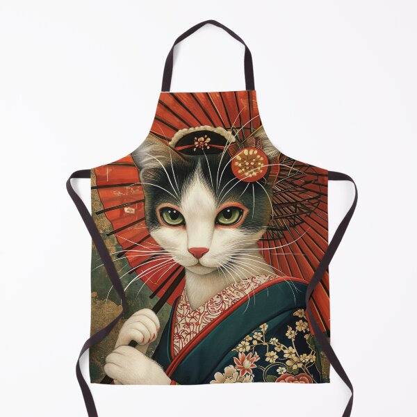 Item preview, cute Maiko cat in kimono, Japanese kawaii art illustration designed and sold by WallyPink.