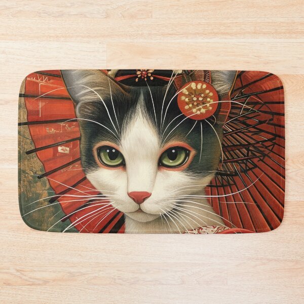 Item preview, cute Maiko cat in kimono, Japanese kawaii art illustration designed and sold by WallyPink.
