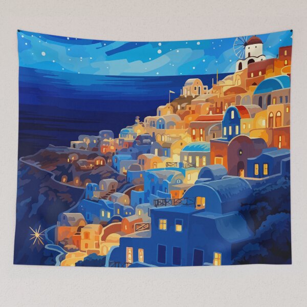 Item preview, Santorini Greece Greek Night Scenery Minimalist Art designed and sold by LVTFCOarts.