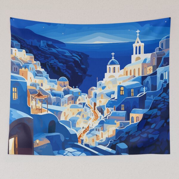 Item preview, Santorini Greece Moon Night Lofi Minimalist Art designed and sold by LVTFCOarts.