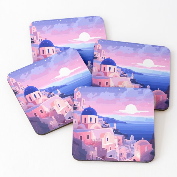 Item preview, Santorini Greece Hillside Village Theme Art Lofi Pastel designed and sold by LVTFCOarts.