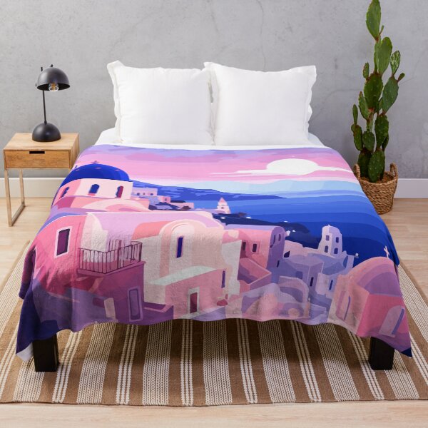 Item preview, Santorini Greece Hillside Village Theme Art Lofi Pastel designed and sold by LVTFCOarts.