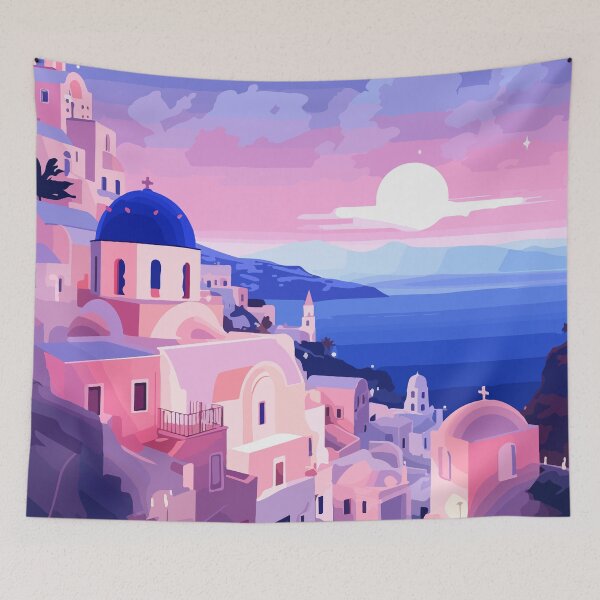 Item preview, Santorini Greece Hillside Village Theme Art Lofi Pastel designed and sold by LVTFCOarts.