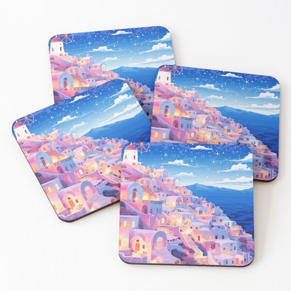 Item preview, Magical Santorini Greece Lofi Blue Pink Sunset Art designed and sold by LVTFCOarts.