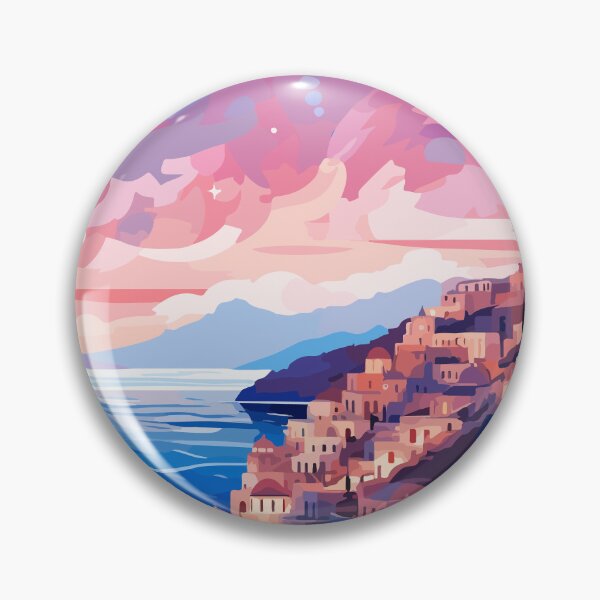 Item preview, Peaceful Santorini Greece Blue Pink Sunset Art designed and sold by LVTFCOarts.