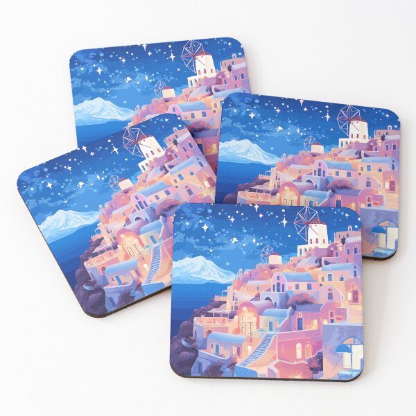 Item preview, Santorini Greece Greek Town Sunset Illustration Art designed and sold by LVTFCOarts.