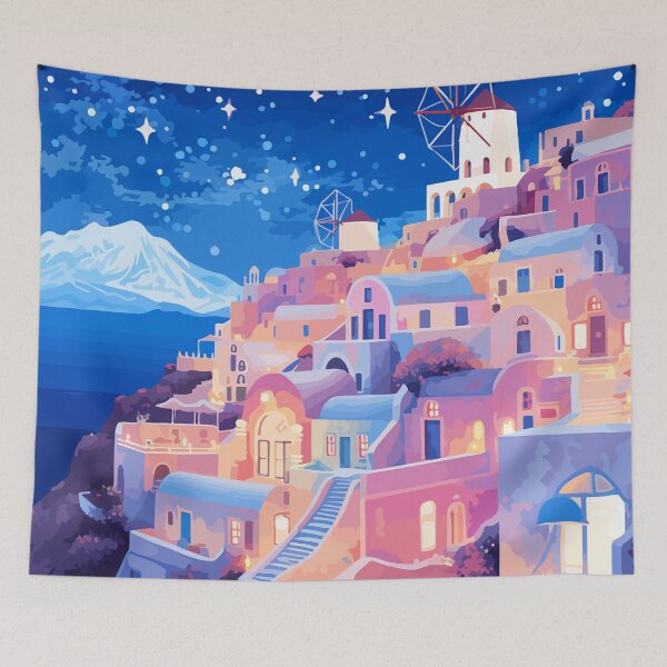 Item preview, Santorini Greece Greek Town Sunset Illustration Art designed and sold by LVTFCOarts.