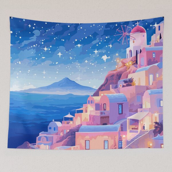 Item preview, Santorini Greece Greek Village Sunset Illustration Art designed and sold by LVTFCOarts.