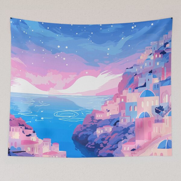 Item preview, Santorini Greece Greek Sunset Pastel Lofi Illustration Art designed and sold by LVTFCOarts.