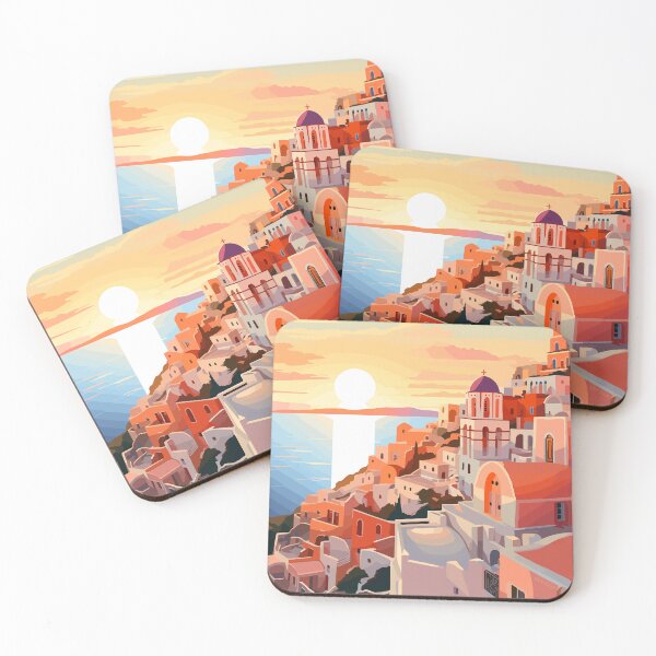 Item preview, Calm Santorini Greece Greek Sunset Illustration Art designed and sold by LVTFCOarts.