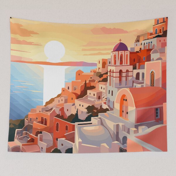 Item preview, Calm Santorini Greece Greek Sunset Illustration Art designed and sold by LVTFCOarts.
