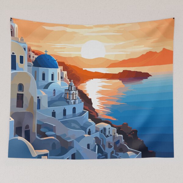 Item preview, Santorini Greece Pastel Sunset Greek Illustration Art designed and sold by LVTFCOarts.