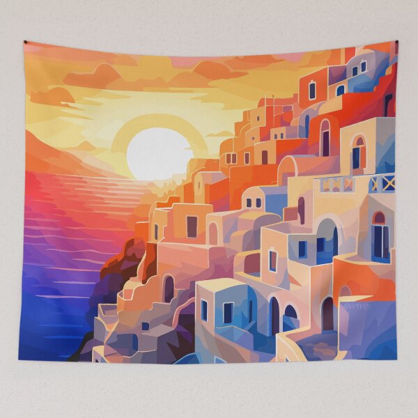 Item preview, Santorini Greece Ocean Sunset Greek Illustration Art designed and sold by LVTFCOarts.