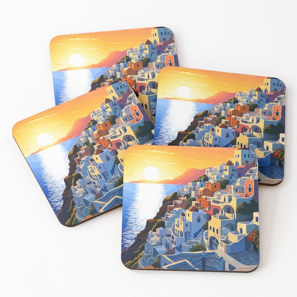 Item preview, Greece Santorini Pastel Sunset Greek Illustration Art designed and sold by LVTFCOarts.