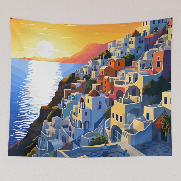 Item preview, Greece Santorini Pastel Sunset Greek Illustration Art designed and sold by LVTFCOarts.