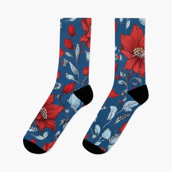 Item preview, Red Flowers on Blue and Sketched Design | Perfect Gift Idea designed and sold by JOY STORE 45.